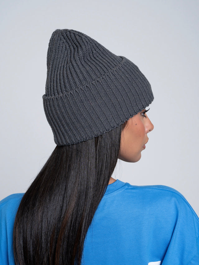 Ribbed Beanie NNL Letter Darkgrey