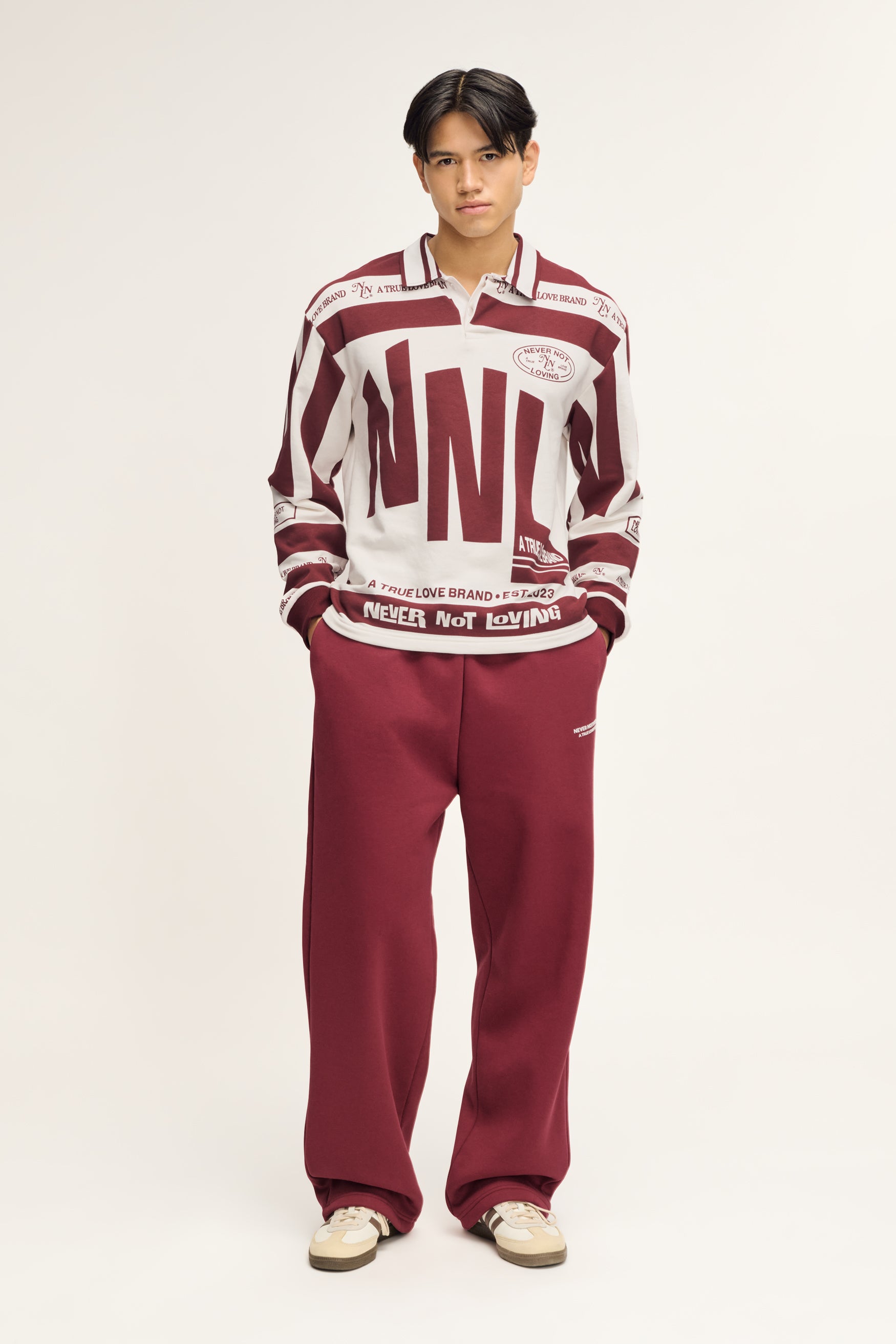 Vintage Polo Sweater Deep Red Off-White Unisex