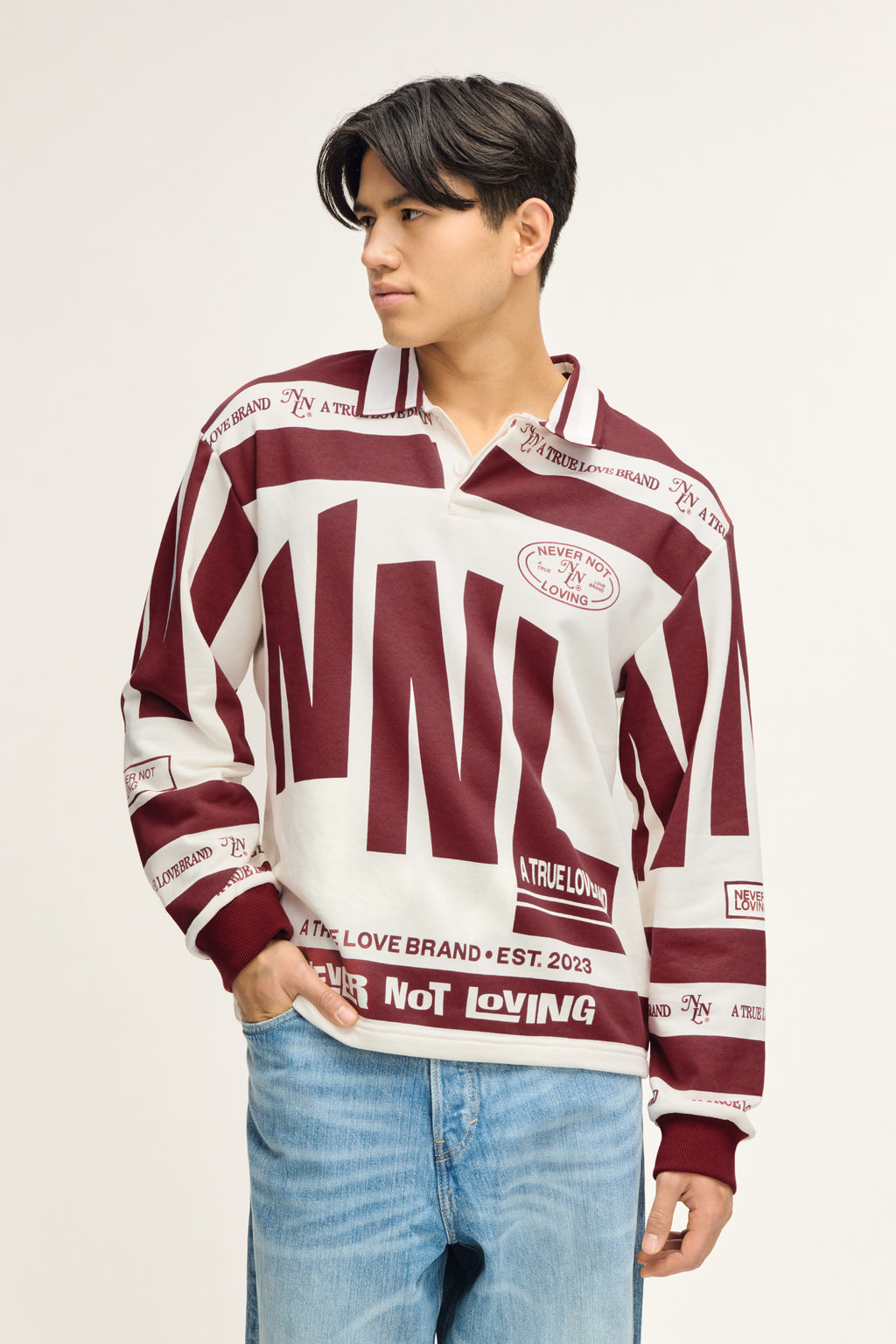 Vintage Polo Sweater Deep Red Off-White Unisex