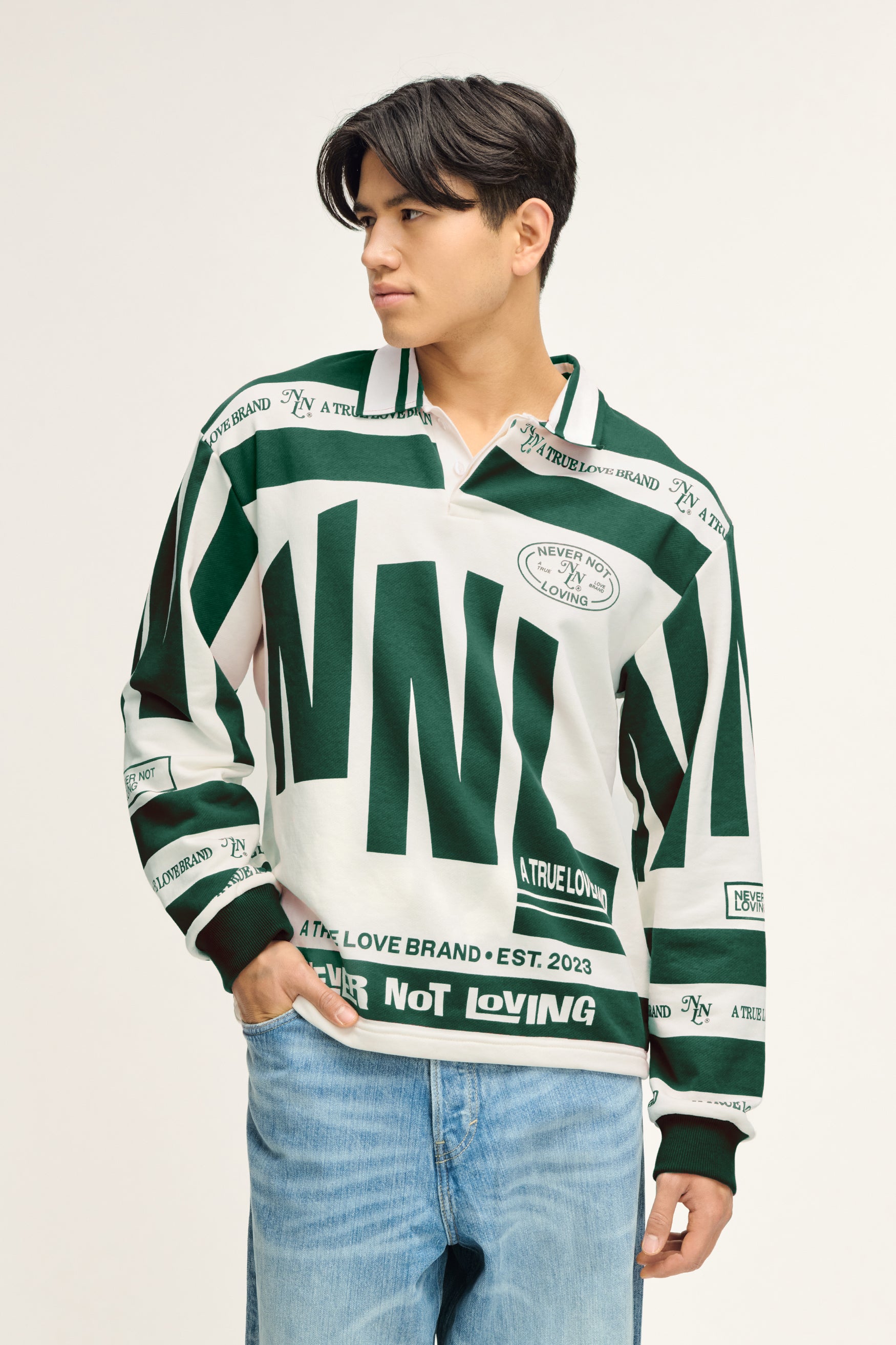 Vintage Polo Sweater Moss Green Off-White