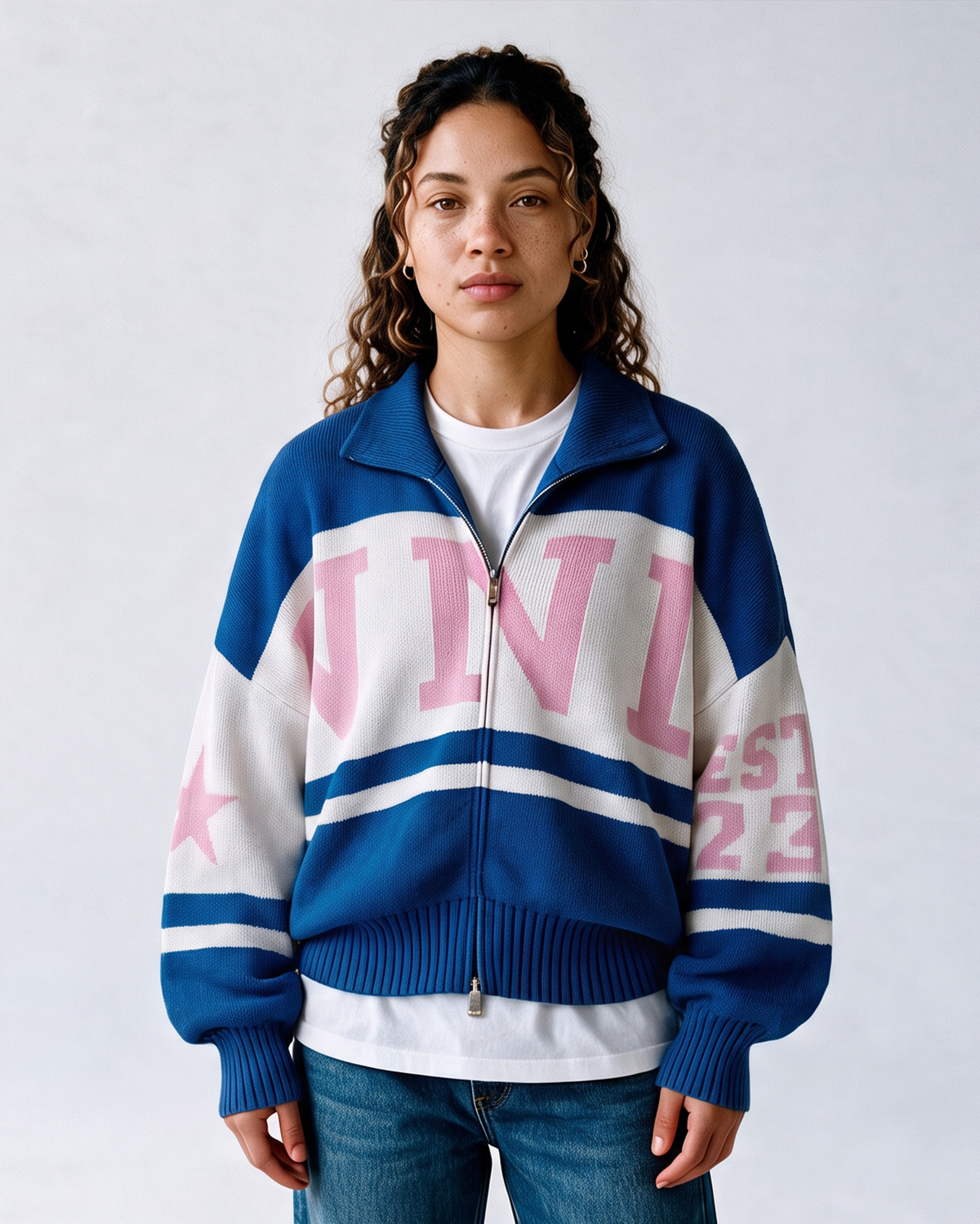 NNL KNIT ZIPPER JACKET BLUE PRE-ORDER