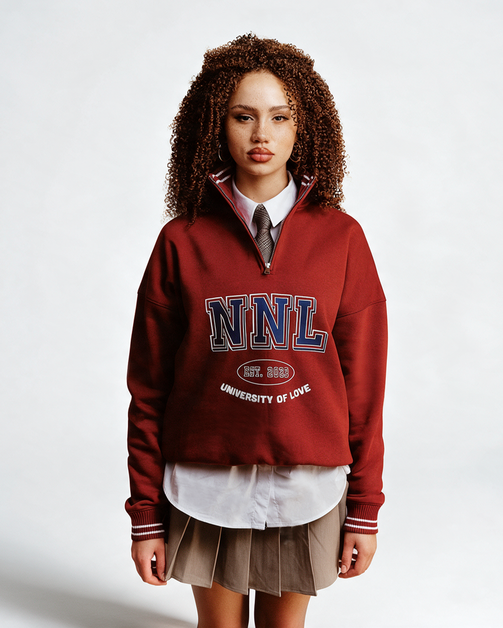 UNIVERSITY HALF ZIP SWEATER BORDEAUX