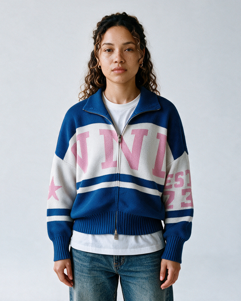 NNL KNIT ZIPPER JACKET BLUE