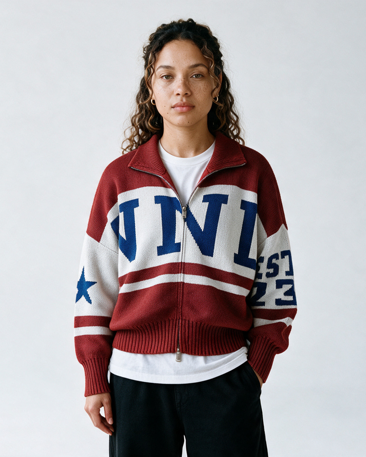 NNL KNIT ZIPPER JACKET BORDEAUX