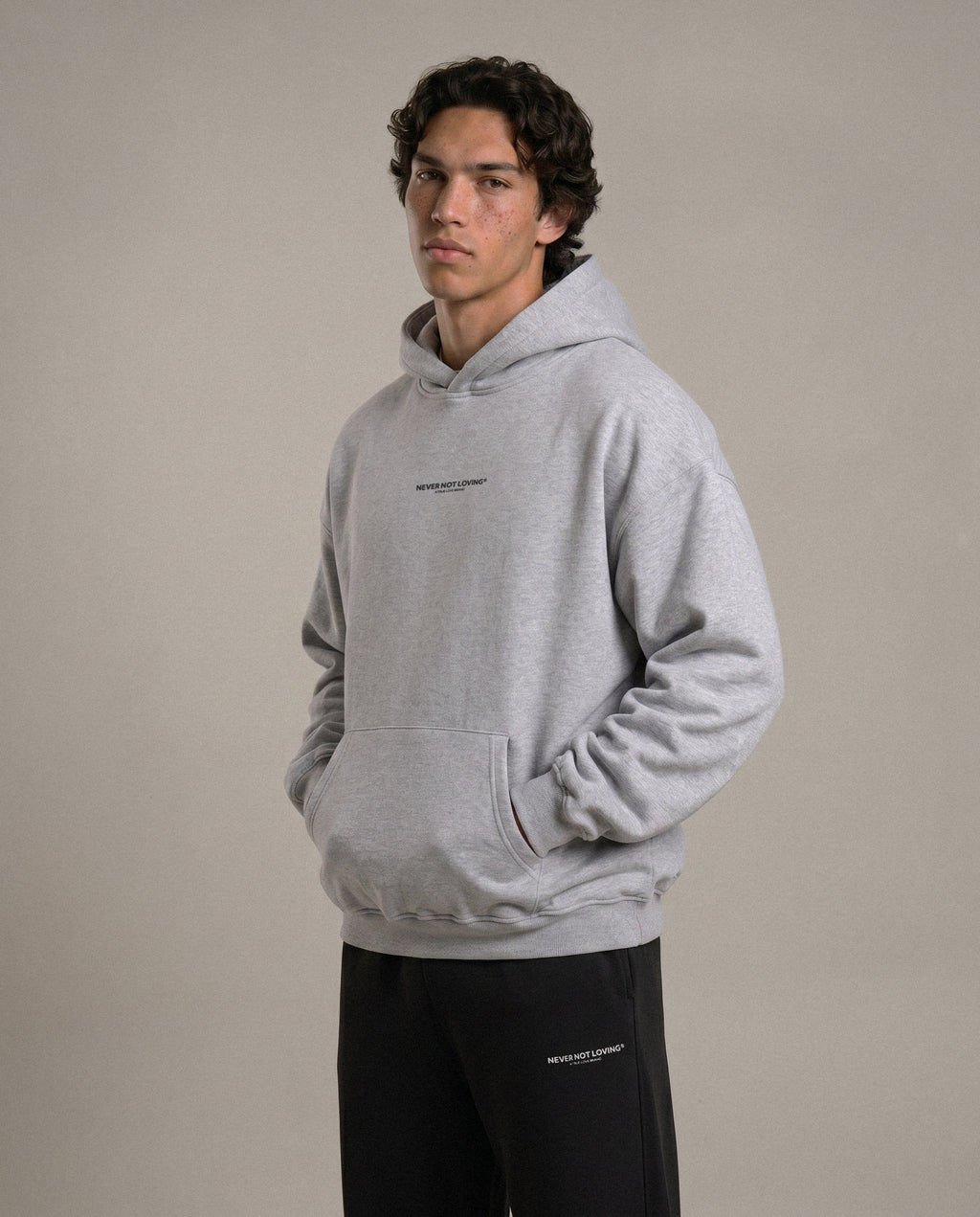 NEVER NOT LOVING HOODIE GREY MELANGE