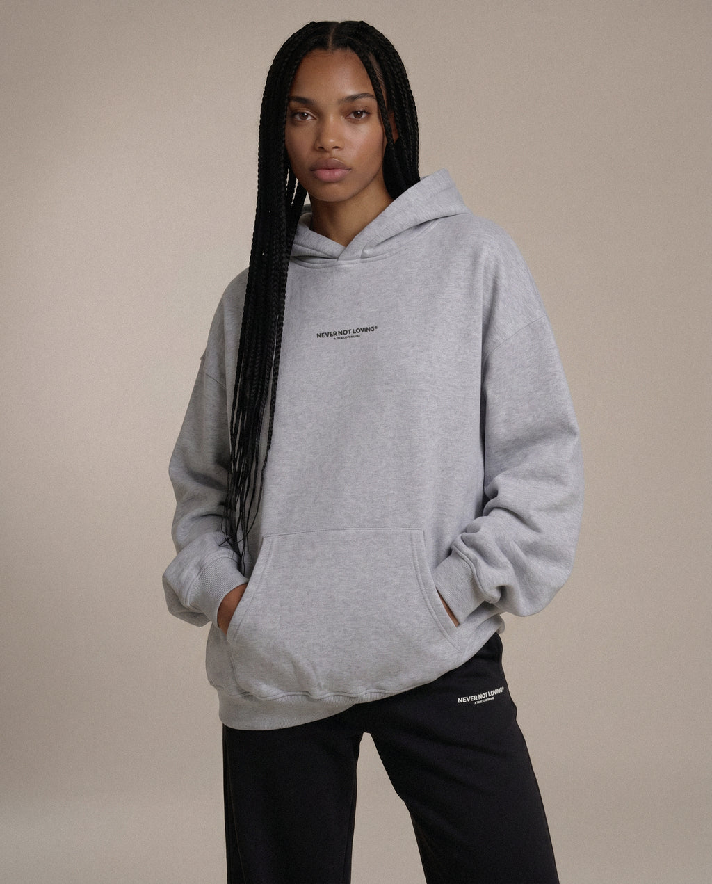 NEVER NOT LOVING HOODIE GREY MELANGE