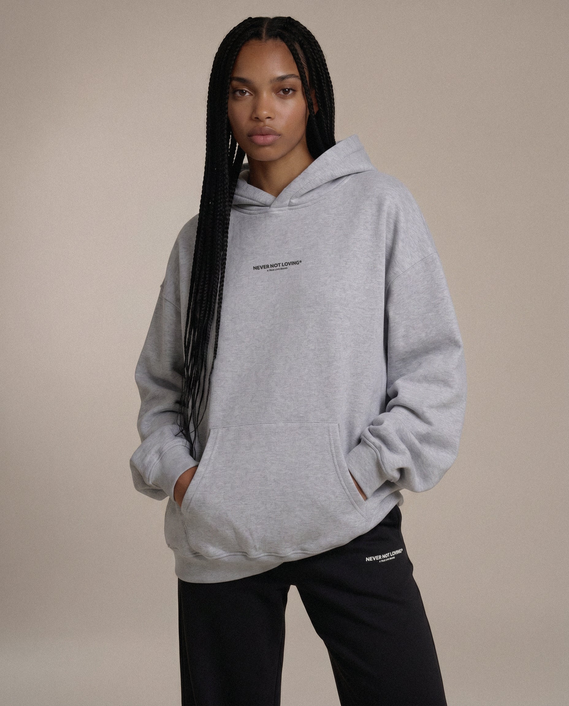 NEVER NOT LOVING HOODIE GREY MELANGE